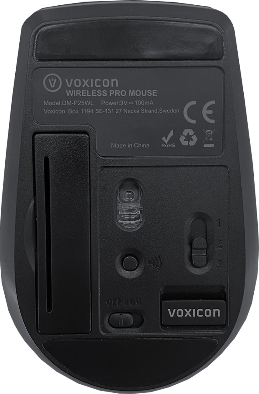 Voxicon Wireless Pro Mouse P25WL Bluetooth + 2,4 Hz Trådløs 1,600dpi Mus Svart
