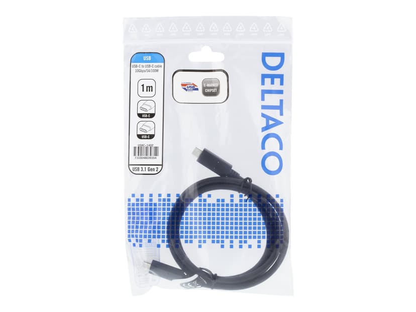 Deltaco USB-C kabel 100W certifierad 1m 24-stifts USB-C Hane 24-stifts USB-C Hane