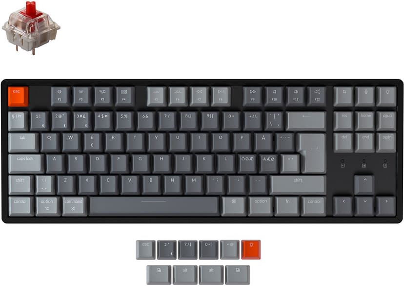 Keychron K8 RGB Aluminium Hot-Swap Red Kabling, Trådløs Nordisk Grå, Sort Tastatur