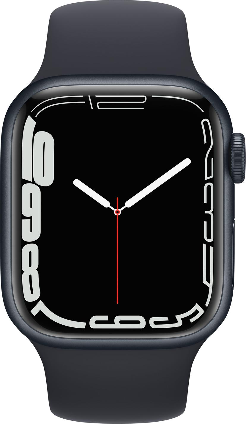Apple Watch Series 7 GPS, 41 mm urkasse i aluminium i farven midnat med midnat sportsrem