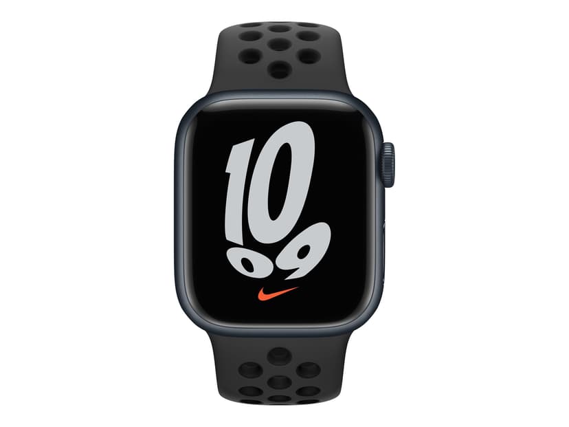 Apple Watch Nike Series 7 GPS, 41 mm Urkasse i aluminium i farven midnat med antracit/sort Nike sportsbånd