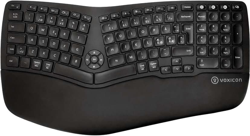 Voxicon Wireless Ergokeyboard E902 Black Trådløs Nordisk Tastatur Sort