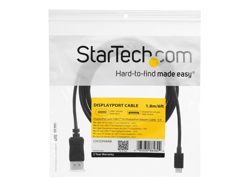 Startech 6ft USB C to DisplayPort Adapter Cable 1.8m 24-stifts USB-C Hane 20-stifts DisplayPort Hane