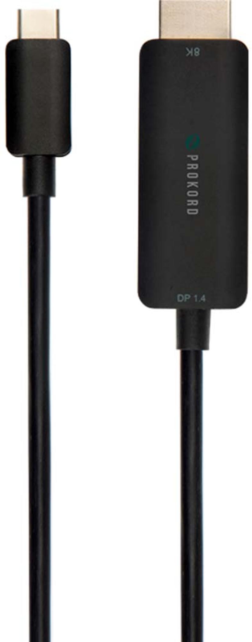 Prokord USB-C To HDMI 8K 30Hz 3M Adapter USB-C Hane HDMI Hane Svart