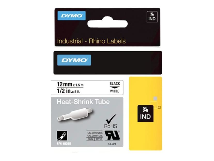 Dymo Tape RhinoPRO Heat Shrink 12mm Svart/Hvit