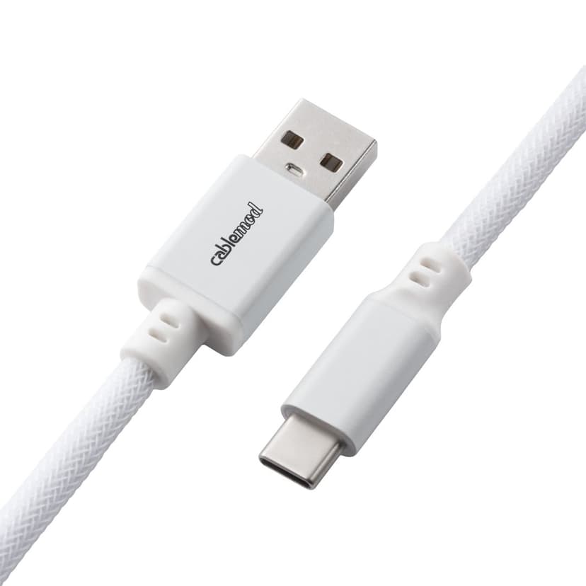 CableMod Classic Coiled Cable - Glacier White 1.5m 24-stifts USB-C Hane 4-stifts USB typ A Hane