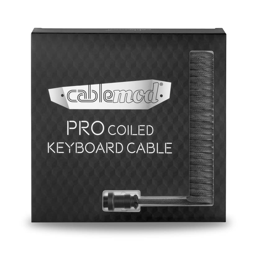 CableMod Pro Coiled Cable - Carbon Grey 1.5m 24-stifts USB-C Hane 4-stifts USB typ A Hane