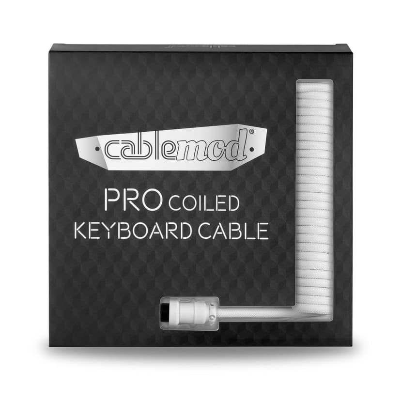 CableMod Pro Coiled Cable - Glacier White 1.5m 24-stifts USB-C Hane 4-stifts USB typ A Hane