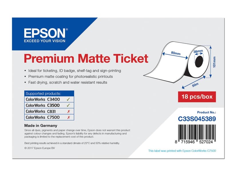 Epson Etiketter Prem Matt Ticket Roll