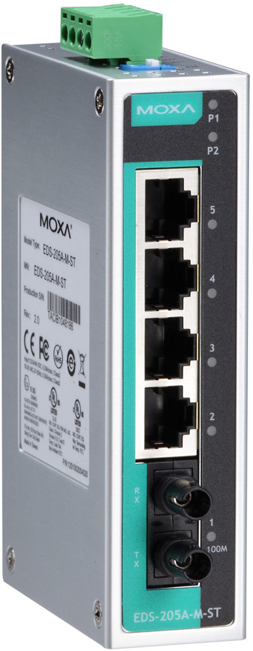 Moxa EDS-205A Industriell Ohanterad 5-Port Switch