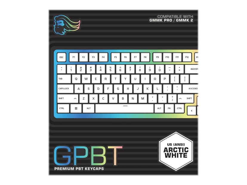Glorious GPBT Keycaps ISO Nordic-Layout Arctic White Sats med tangenthättor