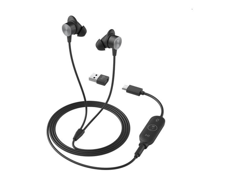Logitech Zone Wired Earbuds Teams - Graphite - USB Headset 3,5 mm kontakt Microsoft-teams Stereo Svart