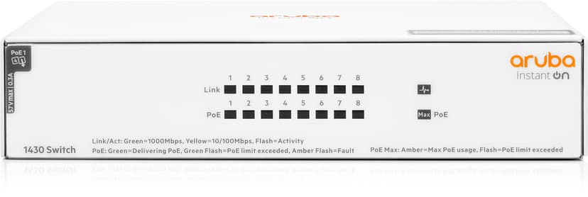 Aruba Instant On 1430 Gigabit PoE 64W-switch med 8 porte