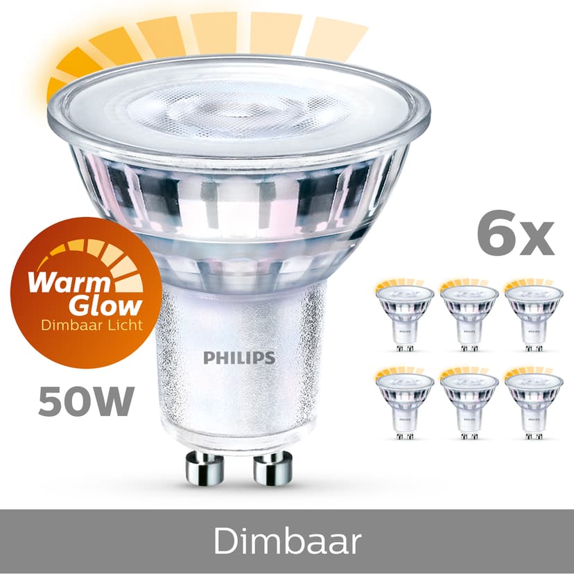 Philips LED GU10 3.8W (50W) Dimbar Varmvit 6-Pack