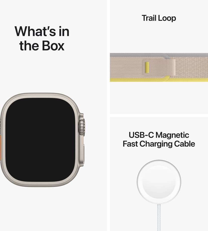 Apple Watch Ultra GPS + Cellular, 49mm Titanium Case with Yellow/Beige Trail Loop S/M