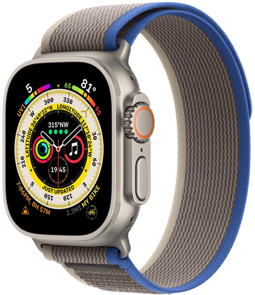 Apple Watch Ultra GPS + Cellular, 49mm Titanium Case with Blue/Gray Trail Loop M/L