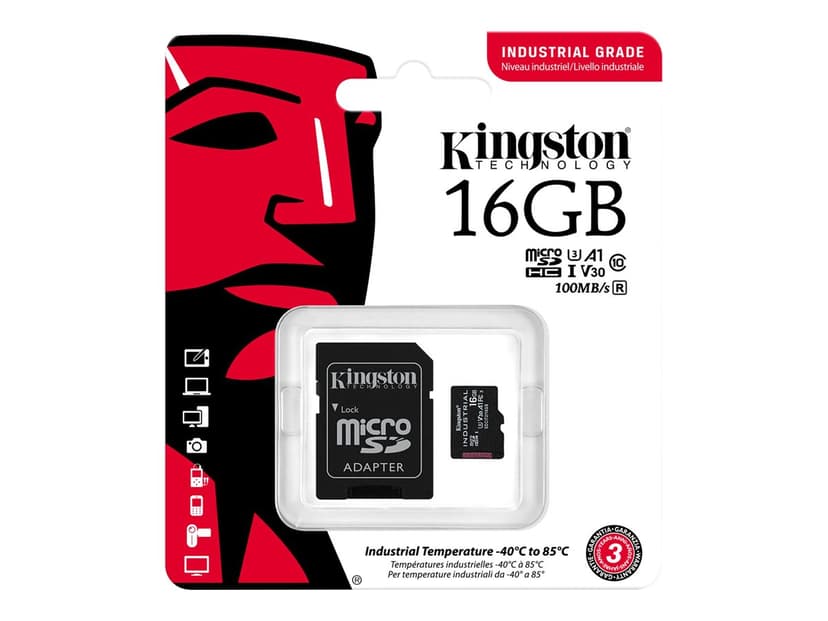 Kingston Industrial 16GB microSDHC UHS-I minneskort