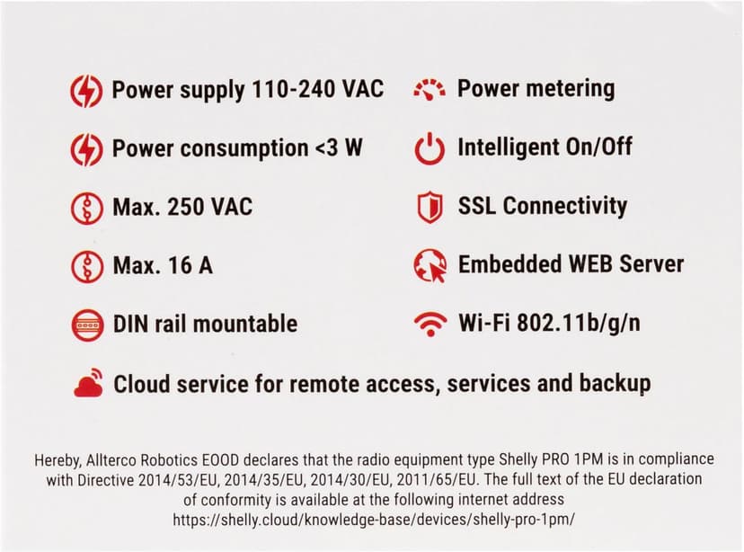 Shelly Pro 1PM DIN WiFi 1-Ch 16A Power Metering Red