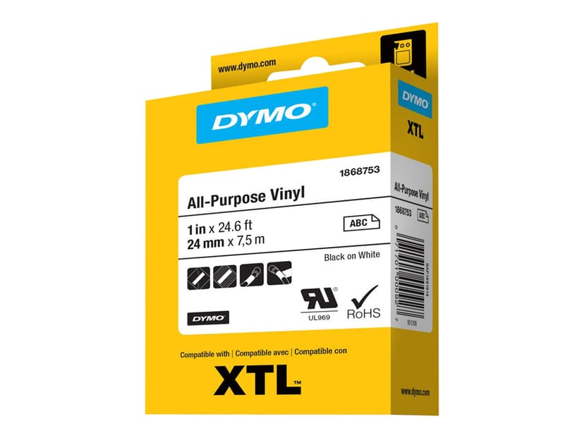 Dymo Tape Vinyl 24mm Svart/Vit - XTL