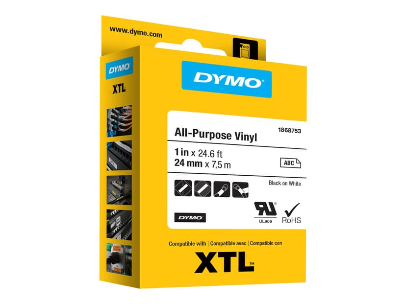 Dymo Tape Vinyl 24mm Sort/Hvid - XTL