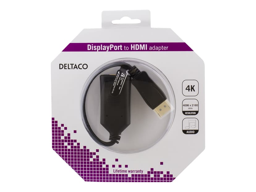 Deltaco Adapter Active 4K At 60Hz Black DisplayPort Hane HDMI Hona