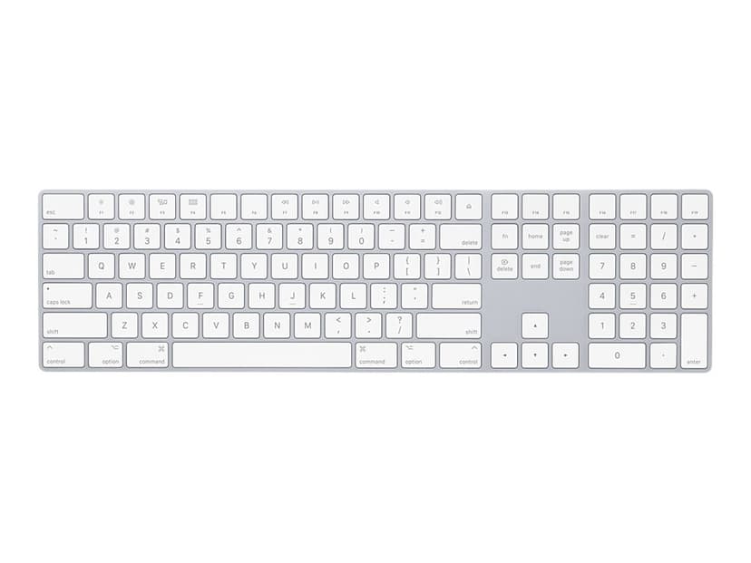 Apple Magic Keyboard with Numeric Keypad Langaton, Bluetooth Yhdysvaltain Hopea, Valkoinen Näppäimistö
