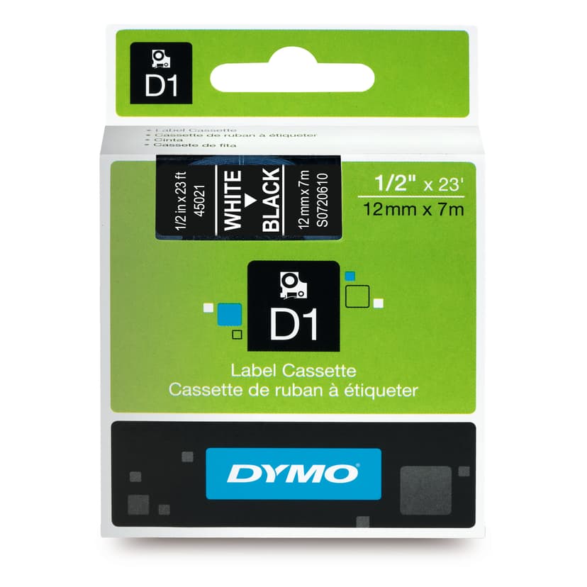 Dymo Tape D1 12mm Hvid/Sort