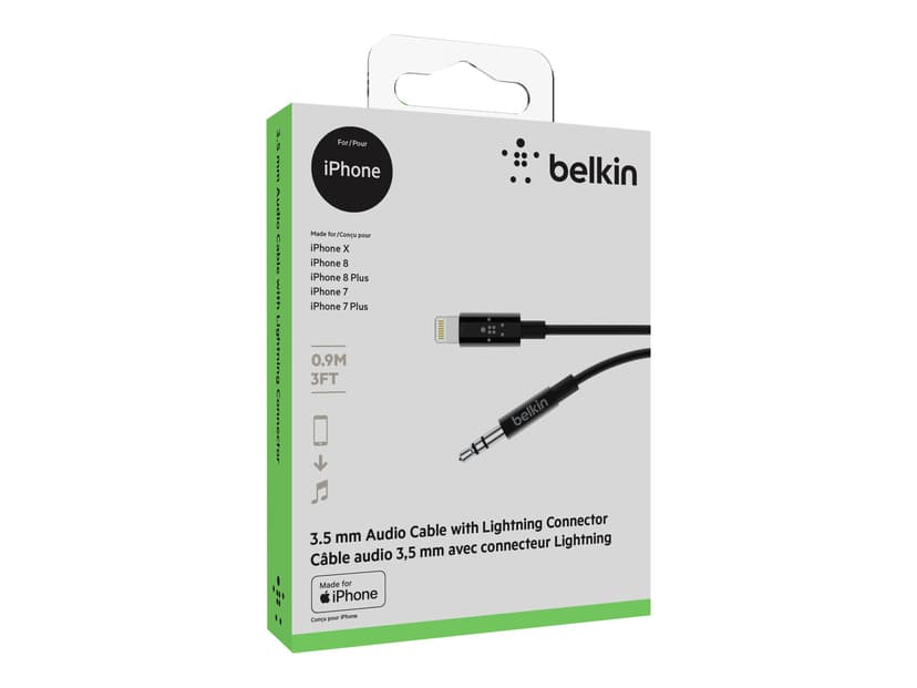 Belkin Lightning to headphone jack cable 0.9m Zwart