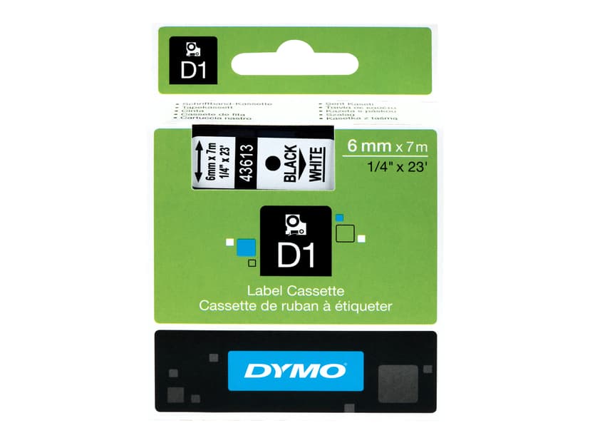 Dymo Tape D1 6mm Svart/Hvit