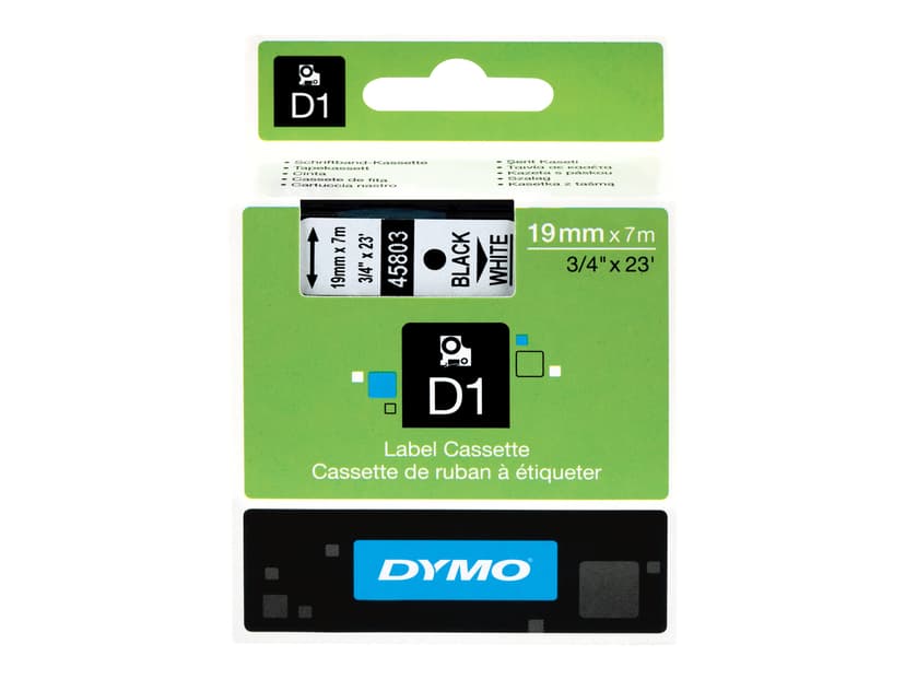 Dymo Tape D1 19mm Sort/Hvid