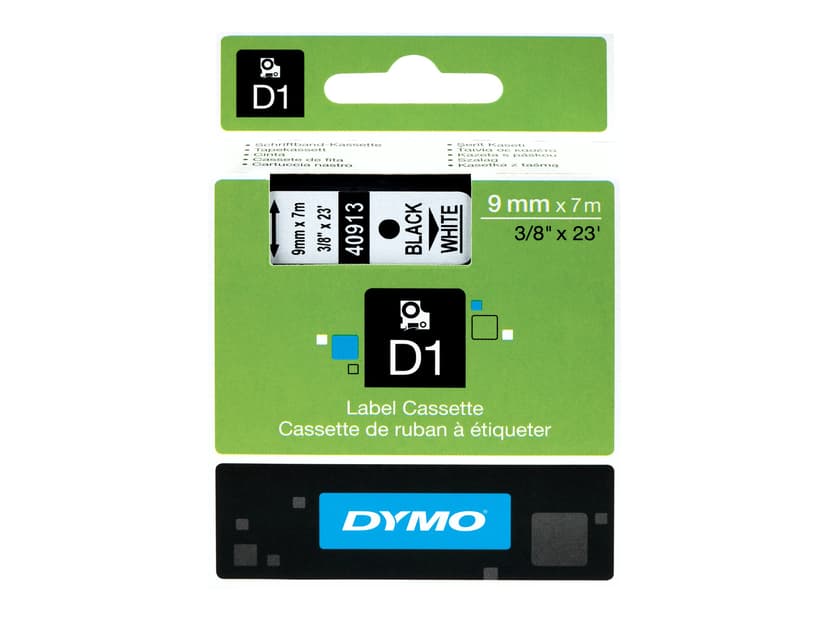 Dymo Tape D1 9mm Sort/Hvid