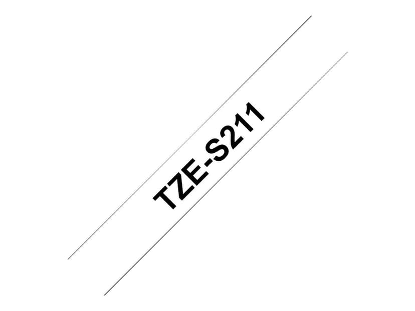 Brother Tape TZE-S211 6mm Sort/Hvid Extra Stark