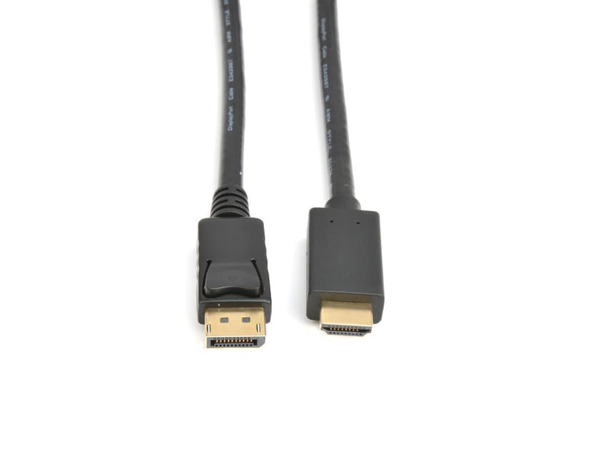 Prokord Displayport til HDMI 2M Sort - Guldbelagt 2m DisplayPort Han HDMI Han