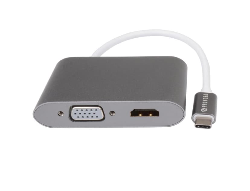 Prokord Portreplikator USB-C Hane DVI-D, HDMI, VGA Hona Silver