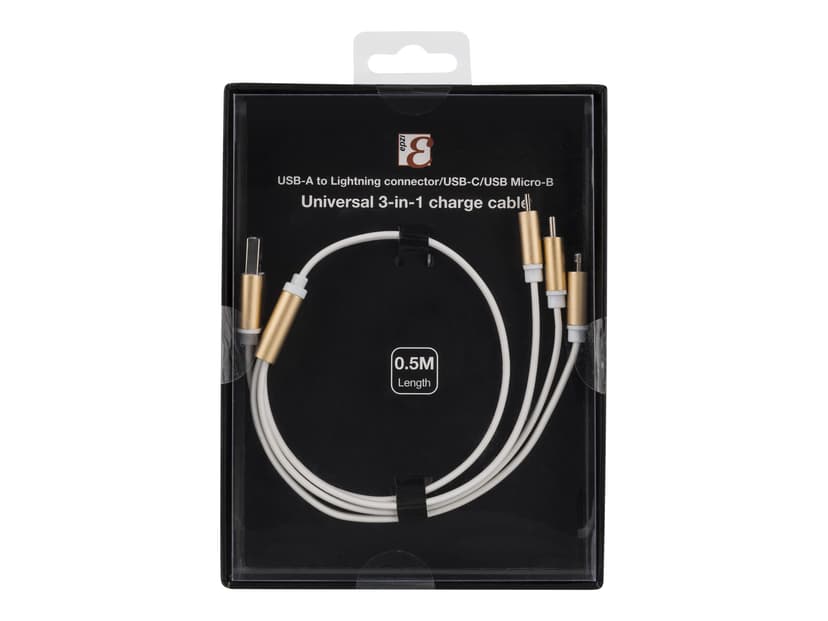 Epzi USB-C/Lightning/Micro-USB Cable 0.5m Vit