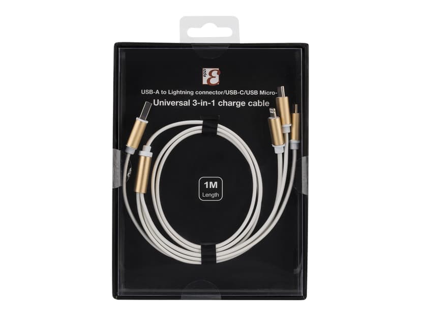 Epzi USB-C/Lightning/Micro-USB Cable 1m Hvit