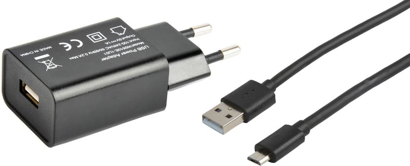 Cirafon Nätadapter 1xUSB 7.5w Quick Charge 2.0 + Kabel Micro USB 1.3M Svart