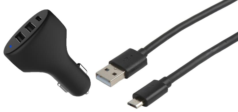 Cirafon Billader 2xUSB-A 2.4A Smart + 1xUSB-C 3A Black + Kabel Micro USB 1.3M Svart