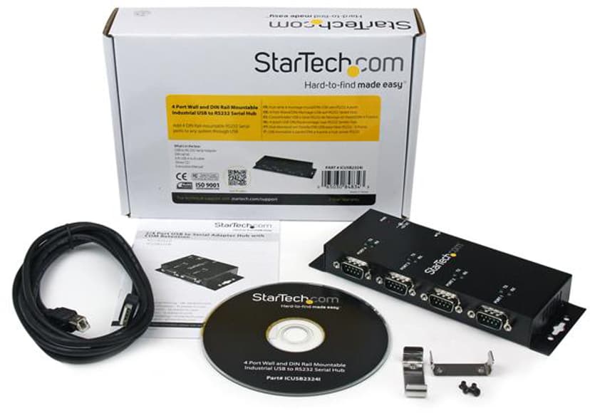Startech 4-poort USB naar DB9 RS232 Seriële Adapter Hub – Industrieel DIN-rail en Wandmontage