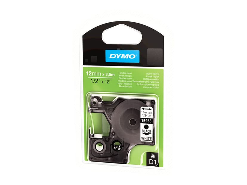 Dymo Tape D1 12mm Sort/Hvid Flexible
