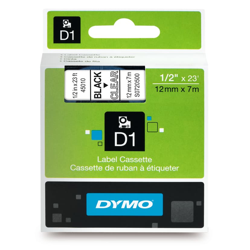 Dymo Tape D1 12mm Sort/Transparent