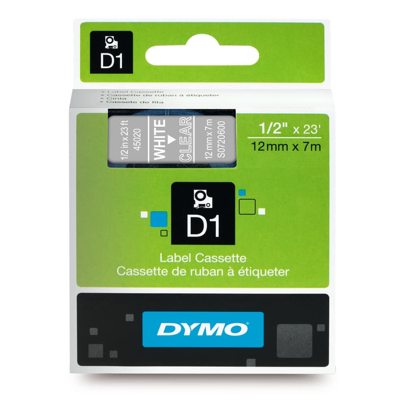 Dymo Tape D1 12mm Vit/Transparent