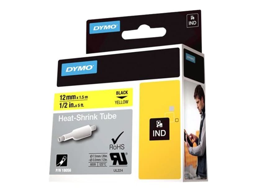 Dymo Tape RhinoPRO Heat Shrink 12mm Sort/Gul