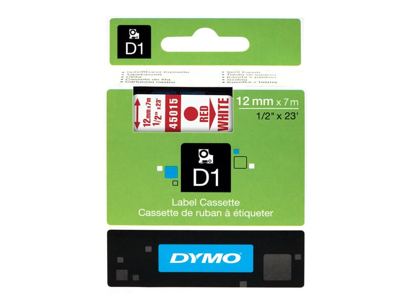 Dymo Tape D1 12mm Röd/Hvid