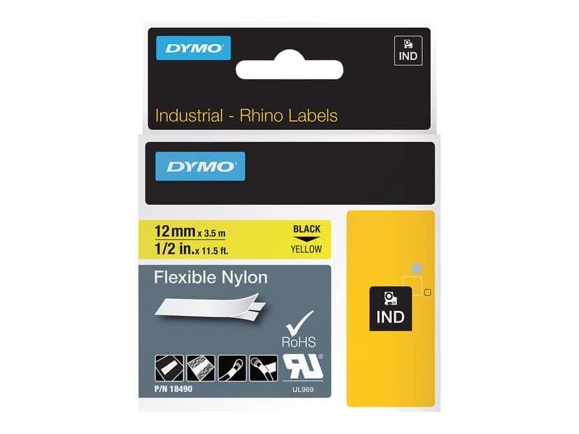 Dymo Tape RhinoPRO Flex Nylon 12mm Sort/Gul