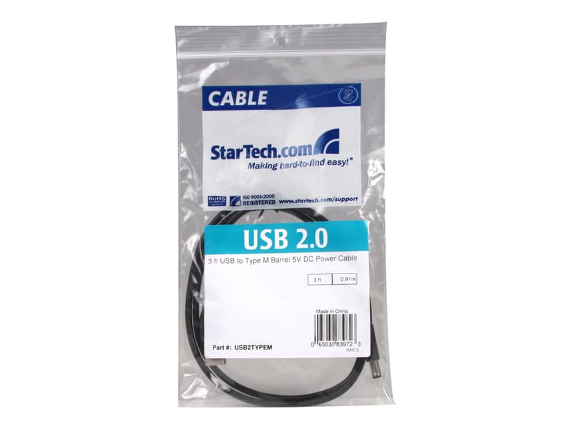 Startech USB to Type M Barrel 5V DC Power Cable 0.91m 4-stifts USB typ A (endast ström) Hane Ström, DC-uttag 5,5 mm Hane