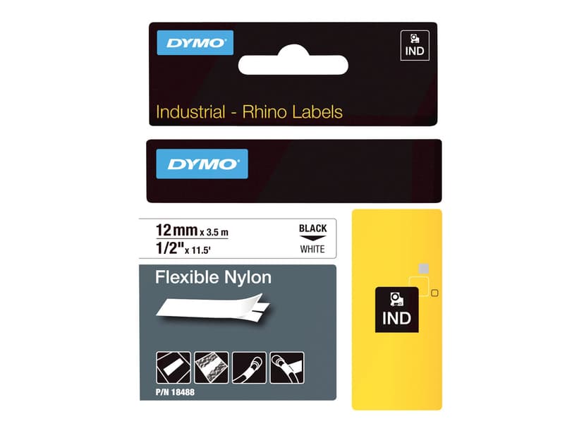 Dymo Tape RhinoPRO Flex Nylon 12mm Svart/Vit