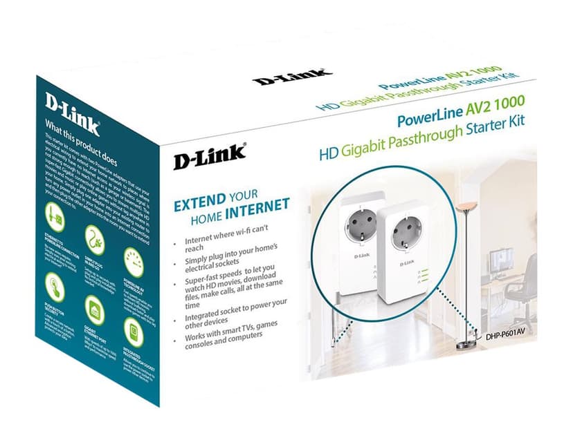 D-Link PowerLine AV2 1000 HD Gigabit Passthrough Kit DHP-P601AV