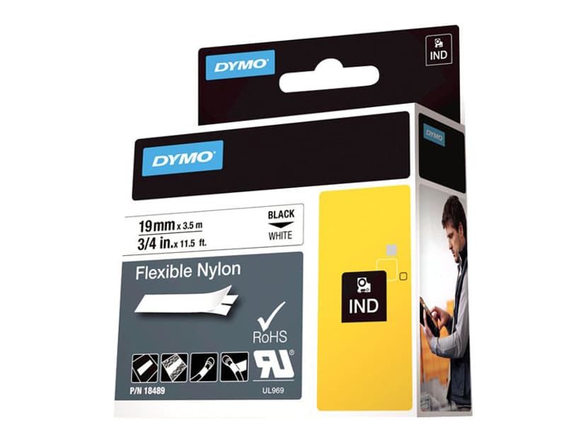 Dymo Tape RhinoPRO Flex Nylon 19mm Svart/Hvit