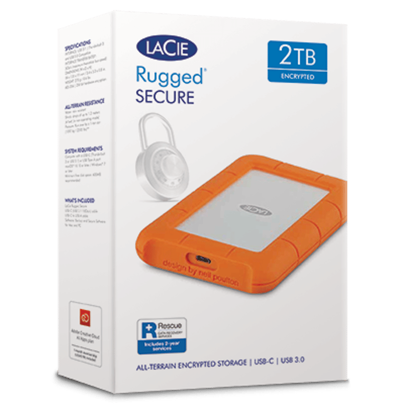 LaCie Rugged Secure 2TB Orange, Sølv